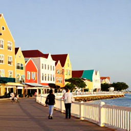 Caribbean Holidays, Cura&ccedil;ao in March, Colourful Willemstad waterfront with Dutch colonial buildings, a couple exploring the street in warm afternoon sunshine
