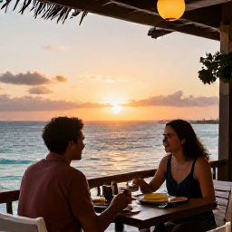 Caribbean Holidays, Cura&ccedil;ao in March, Couple dining at an open-air restaurant overlooking the Caribbean Sea in Cura&ccedil;ao at sunset