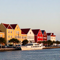 Caribbean Holidays, Cura&ccedil;ao in March, Relaxed evening in Willemstad with colourful Dutch Caribbean buildings, a waterfront promenade and warm sunset light