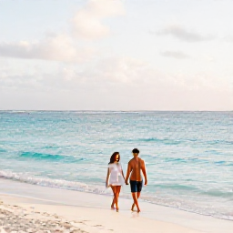 Caribbean Holidays, Cura&ccedil;ao in May, A couple strolling hand in hand along a bright Cura&ccedil;ao beach in May, calm turquoise water, soft morning sunlight