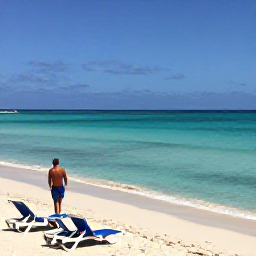 Caribbean Holidays, Cura&ccedil;ao in May, Bright Caribbean beach in Cura&ccedil;ao in May, with calm turquoise water, white sand, sun loungers and a relaxed holiday atmosphere