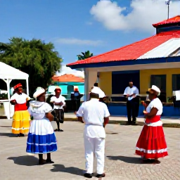 Caribbean Holidays, Cura&ccedil;ao in May, Cura&ccedil;ao cultural celebration with local musicians, dancers and families enjoying traditional food in a sunny town square