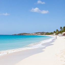 Caribbean Holidays, Cura&ccedil;ao in May, Quiet Cura&ccedil;ao beach in May with turquoise water, soft sand, sun loungers and low hills in the background