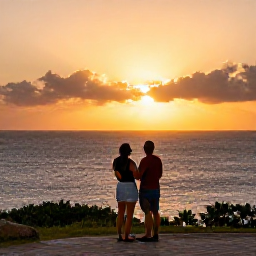 Caribbean Holidays, Cura&ccedil;ao in May, Romantic Cura&ccedil;ao coastline at sunset with a couple watching the sea from a quiet viewpoint
