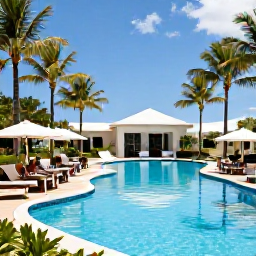 Caribbean Holidays, Cura&ccedil;ao in May, Stylish all-inclusive resort in Cura&ccedil;ao with a swimming pool, palm trees, outdoor dining and guests relaxing in the May sunshine
