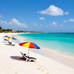 Caribbean Holidays, Cura&ccedil;ao in May, Sunny Cura&ccedil;ao beach in May with turquoise Caribbean water, white sand, colourful beach umbrellas and relaxed holiday atmosphere