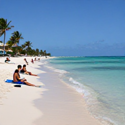 Caribbean Holidays, Cura&ccedil;ao in May, Travellers relaxing on a quiet Cura&ccedil;ao beach, clear shallow water, palm trees, sun loungers and gentle trade winds in May