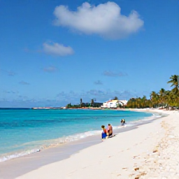 Caribbean Holidays, Curacao in November, Quiet Curacao beach in November with turquoise water, soft white sand, palm trees and a relaxed couple enjoying the shoreline