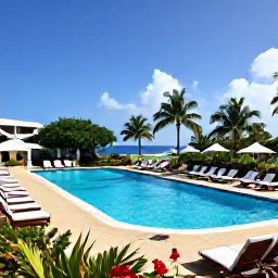 Caribbean Holidays, Cura&ccedil;ao in October, A comfortable Cura&ccedil;ao all-inclusive resort with a swimming pool, sun loungers, tropical gardens and guests enjoying a relaxed October holiday