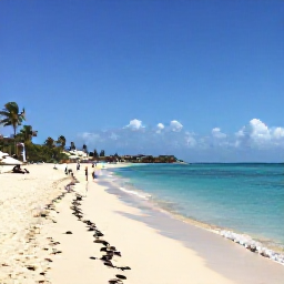 Caribbean Holidays, Cura&ccedil;ao in October, Sunny Cura&ccedil;ao beach in October with calm turquoise water, pale sand, palm trees and a few relaxed holidaymakers