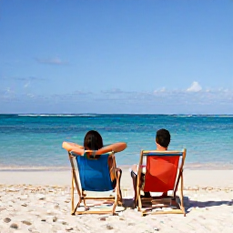 Caribbean Holidays, Cura&ccedil;ao in October, Traveller relaxing on a quiet Cura&ccedil;ao beach, with colourful beach chairs, calm Caribbean sea and bright October sunshine