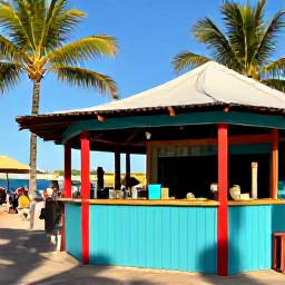 Caribbean Holidays, Cura&ccedil;ao Instagram Hotspots, A colourful Cura&ccedil;ao beach bar with tropical drinks, palm trees and visitors enjoying the warm August afternoon
