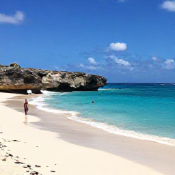 Caribbean Holidays, Cura&ccedil;ao Instagram Hotspots, A quiet white-sand beach at Playa Kenepa in Cura&ccedil;ao, with turquoise water, rocky cliffs and a snorkeller near the shore