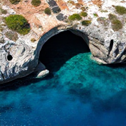 Caribbean Holidays, Cura&ccedil;ao Instagram Hotspots, Aerial view of rugged Cura&ccedil;ao coastline, deep blue sea and a natural sea cave near Shete Boka National Park