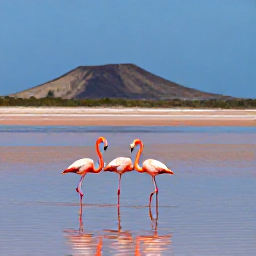 Caribbean Holidays, Cura&ccedil;ao Instagram Hotspots, Cura&ccedil;ao flamingo standing in a shallow salt lake with distant hills and blue sky in the background