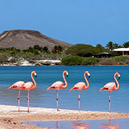 Caribbean Holidays, Cura&ccedil;ao Instagram Hotspots, Pink flamingos standing in a shallow salt lake near Jan Kok, Cura&ccedil;ao, with low hills and tropical vegetation
