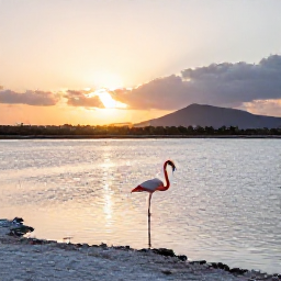 Caribbean Holidays, Cura&ccedil;ao Instagram Spots, A flamingo standing in shallow salt flats near Jan Kok, Cura&ccedil;ao, with a sunset sky and distant hills