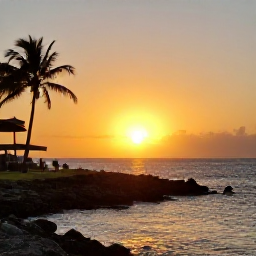 Caribbean Holidays, Cura&ccedil;ao Instagram Spots, A golden Cura&ccedil;ao sunset over the Caribbean Sea viewed from a rocky coastline, with palm silhouettes and warm evening light