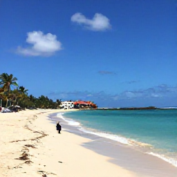 Caribbean Holidays, Cura&ccedil;ao Instagram Spots, A quiet tropical beach in Cura&ccedil;ao with clear blue water, pale sand, palm trees and a snorkeller near the shore