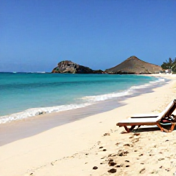 Caribbean Holidays, Cura&ccedil;ao Instagram Spots, A quiet white-sand beach in Cura&ccedil;ao with turquoise water, sun loungers and rocky hills in the background