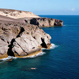 Caribbean Holidays, Cura&ccedil;ao Instagram Spots, Aerial view of a rugged Cura&ccedil;ao coastline with deep blue sea, dramatic rock formations and a snorkeller in clear water