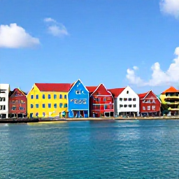 Caribbean Holidays, Cura&ccedil;ao Instagram Spots, Colourful waterfront buildings and calm turquoise water in Willemstad, Cura&ccedil;ao, photographed in bright July sunshine