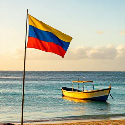 Caribbean Holidays, Cura&ccedil;ao Instagram Spots, Cura&ccedil;ao flag and colourful fishing boats at a peaceful coastal viewpoint during golden hour