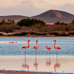 Caribbean Holidays, Cura&ccedil;ao Instagram Spots, Cura&ccedil;ao flamingos standing in a shallow salt lake near Jan Kok plantation, warm evening light, dry island landscape and distant hills