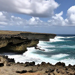 Caribbean Holidays, Cura&ccedil;ao Instagram Spots, Dramatic rocky coastline and natural waves at Shete Boka National Park, Cura&ccedil;ao, under a partly cloudy sky