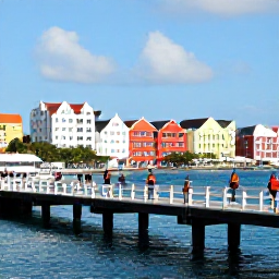 Caribbean Holidays, Cura&ccedil;ao January Break, Visitors walking across Queen Emma Pontoon Bridge in Willemstad, with colourful waterfront buildings and blue Caribbean water in the background