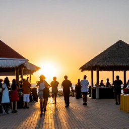 Caribbean Holidays, Cura&ccedil;ao January Holidays, Friendly Cura&ccedil;ao cultural scene at sunset with local music, dancing and visitors enjoying a relaxed evening in Willemstad