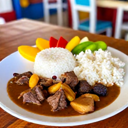 Caribbean Holidays, Cura&ccedil;ao January Holidays, Traditional Cura&ccedil;ao food served at a friendly local restaurant, including keshi yena, stewed meat, rice and fresh tropical ingredients