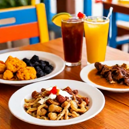 Caribbean Holidays, Cura&ccedil;ao July Holidays, Traditional Cura&ccedil;ao food served at a casual local restaurant, including keshi yena, funchi, stewed meat and fresh tropical drinks