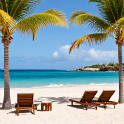 Caribbean Holidays, Curacao Luxury Holidays, Luxury beachfront resort in Cura&ccedil;ao in August, with turquoise sea, white sand, palm trees and elegant loungers