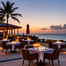 Caribbean Holidays, Cura&ccedil;ao Luxury June, Luxury Cura&ccedil;ao holiday scene with sunset over the Caribbean, elegant outdoor dining and warm evening lights