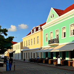 Caribbean Holidays, Cura&ccedil;ao Luxury October, Colourful historic streets of Willemstad, Cura&ccedil;ao, with pastel buildings, caf&eacute;s and visitors exploring in warm October sunshine