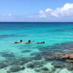 Caribbean Holidays, Cura&ccedil;ao May Holidays, Snorkellers swimming above a clear coral reef near a Cura&ccedil;ao beach, with colourful fish and turquoise Caribbean water