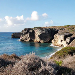 Caribbean Holidays, Curacao Nature Holidays, A bright January morning on Cura&ccedil;ao&rsquo;s rugged northern coast, with turquoise sea, dry tropical shrubs and dramatic limestone cliffs