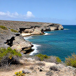 Caribbean Holidays, Cura&ccedil;ao Nature Holidays, A panoramic coastal landscape in Cura&ccedil;ao with rugged limestone cliffs, turquoise sea and dry tropical vegetation under bright sunshine