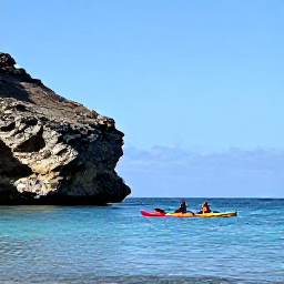 Caribbean Holidays, Cura&ccedil;ao Nature Holidays, Kayakers paddling through calm Caribbean water beside Cura&ccedil;ao&rsquo;s rugged coastline on a sunny December morning