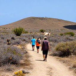 Caribbean Holidays, Cura&ccedil;ao Nature Holidays, Visitors walking along a marked trail through Cura&ccedil;ao's dry landscape, surrounded by cacti, shrubs and gently rolling hills