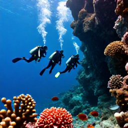 Caribbean Holidays, Cura&ccedil;ao Scuba Diving, A group of scuba divers descending beside a dramatic underwater wall near Cura&ccedil;ao, surrounded by coral and tropical fish