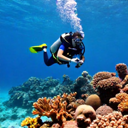 Caribbean Holidays, Curacao Scuba Diving, Scuba diver exploring a colourful coral reef in clear turquoise water off Cura&ccedil;ao