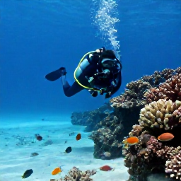 Caribbean Holidays, Cura&ccedil;ao Scuba Diving, Scuba diver exploring a shallow coral reef with colourful fish near a sandy Cura&ccedil;ao beach