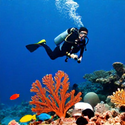 Caribbean Holidays, Curacao Scuba Diving, Scuba diver swimming above a vibrant Cura&ccedil;ao reef with tropical fish and sea fans