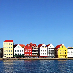 Caribbean Holidays, Cura&ccedil;ao Solo Holidays, Colourful colonial buildings along Handelskade waterfront in Willemstad, Cura&ccedil;ao, under a clear blue sky