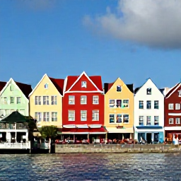 Caribbean Holidays, Cura&ccedil;ao Solo Holidays, Colourful Handelskade buildings beside the waterfront in Willemstad, Cura&ccedil;ao, with pedestrians and caf&eacute;s