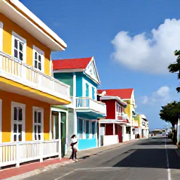 Caribbean Holidays, Cura&ccedil;ao Solo Holidays, Colourful waterfront buildings in Willemstad, Cura&ccedil;ao, with a solo visitor exploring the street