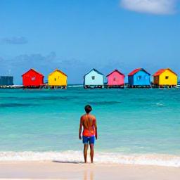 Caribbean Holidays, Cura&ccedil;ao Solo Holidays, Solo traveller enjoying a sunny beach on Cura&ccedil;ao in April, turquoise sea and colourful beach huts