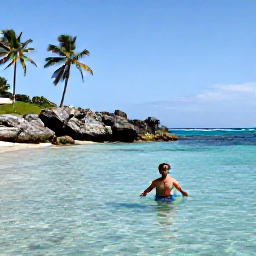 Caribbean Holidays, Cura&ccedil;ao Solo Holidays, Solo traveller snorkelling in clear turquoise water at a quiet Cura&ccedil;ao beach with rocky coastline and palm trees